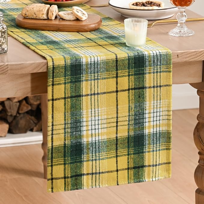 Artoid Mode Yellow Green Farmhouse Plaid Spring Table Runner, Winter Rustic by ArtoidMode