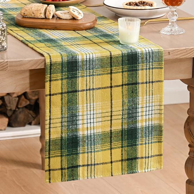 Artoid Mode Yellow Green Farmhouse Plaid Spring Table Runner, Winter Rustic by ArtoidMode
