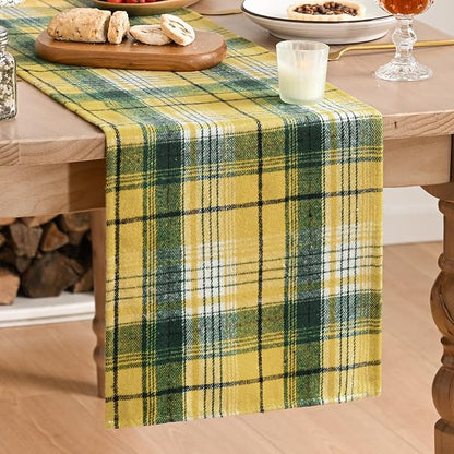 Artoid Mode Yellow Green Farmhouse Plaid Spring Table Runner, Winter Rustic by ArtoidMode