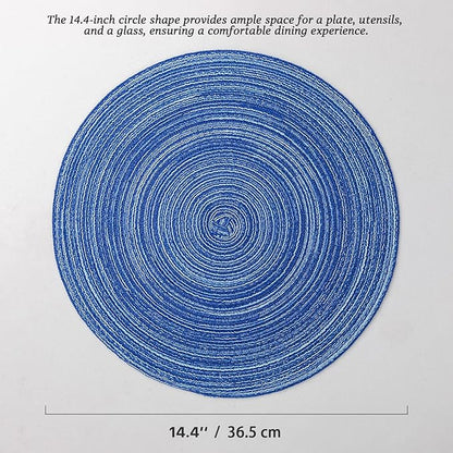 Round Placemats Set of 12 Woven Placemats Washable Braided Table Mats for Dining Table Heat Resistant Non-Slip Circle Place Mats(Royal Blue)