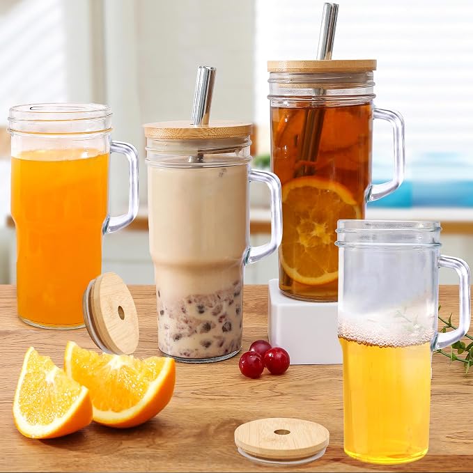 24oz Glass Cups with Lids and Straws - Image 2