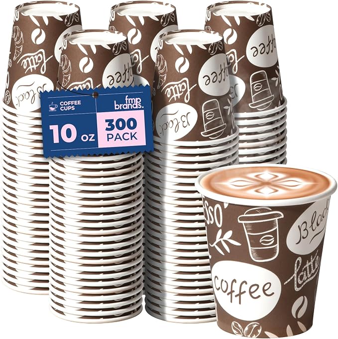 Fit Meal Prep 10 oz Coffee Cups 300 Count, Leak-Proof Hot Cup, Disposable Paper by FMPBRANDS