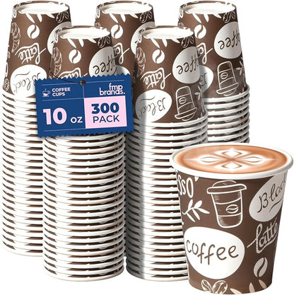 Fit Meal Prep 10 oz Coffee Cups 300 Count, Leak-Proof Hot Cup, Disposable Paper by FMPBRANDS