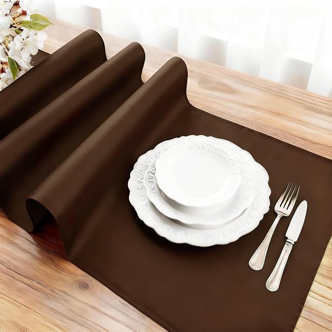 FOLINS&HOME Brown Waterproof Decorative Table Runner 108 Inches Long | 210GSM - Image 3