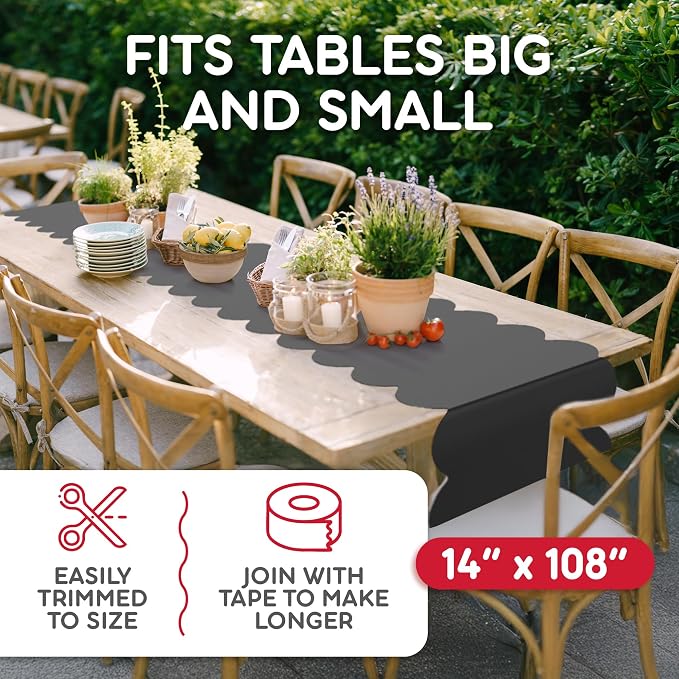 Black Scallop Table Runner, Disposable Plastic, 5 Pack - Image 5