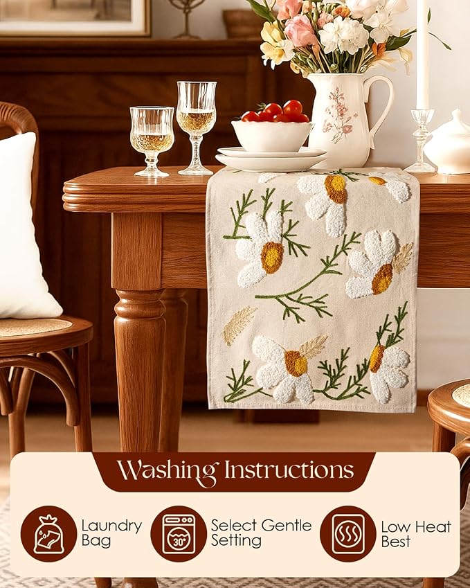Canvas Embroidered Narrow 13"x 60" Table Runner, Rustic texture, Machine - Image 4