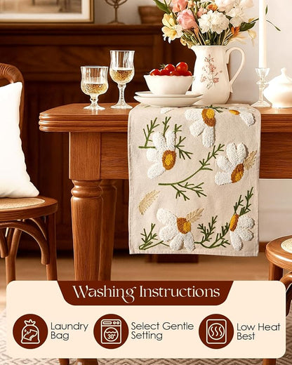 Canvas Embroidered Narrow 13"x 108" Table Runner, Rustic texture, Machine - Image 4