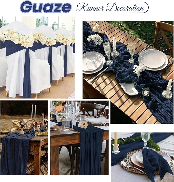 4 Pack Navy Blue Cheesecloth Table Runner 20 x 120 inch Gauze Table Runners 10 - Image 4