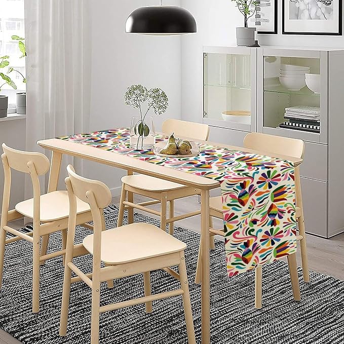 YCness Mexican Floral Themed Table Runer, Linen Colorful Mexican National - Image 5