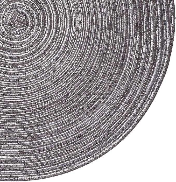 SHACOS Round Braided Placemats Set of 8 Round Table Mats for Dining Tables Non Slip Washable (Black Grey, 8)