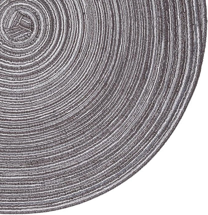 SHACOS Round Braided Placemats Set of 6 Round Table Mats 15 inch Cotton Washable for Holiday Party (Black Grey, 6)