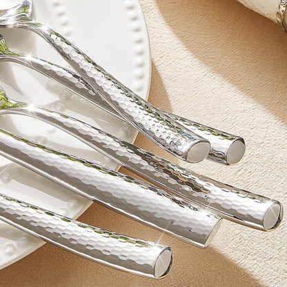 Kingstone Hammered Silverware Set, 40-Piece Flatware Set for 8, 18/10 Stainless Steel Heavy Duty Cutlery Set, Mirror Polished Utensil Sets for Home, Restaurant, wedding, Dishwasher Safe