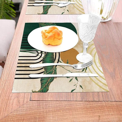 Abstract Emerald Placemats Minimalist Modern Contemporary Aesthetic Vintage Arch Neutral Washable Place Mats 12x18Inch for Dining Kitchen Farmhouse Decor 6 PCS