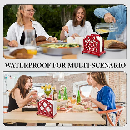 JOGREFUL Cast Iron Napkin Holder, Kitchen Organizer Dense Scrollwork Red | - Image 5