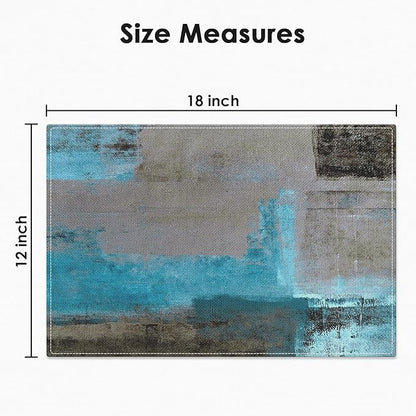Emvency Farmhouse Placemats Set of 4, Vintage Blue and Grey Art Painting 12x18 Inch Abstract Gray Table Mats for Outdoor Home Party Kitchen Dining Decoration
