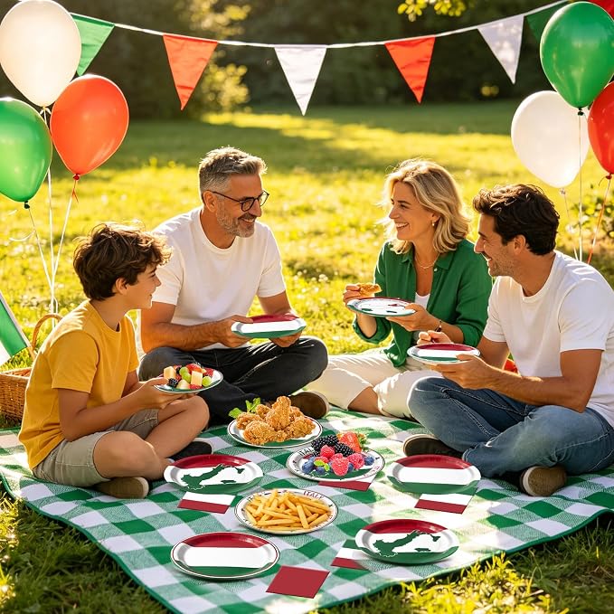 180Pcs Italian Flag Plates and Napkins Party Supplies, Serves 60 | Disposable - Image 2