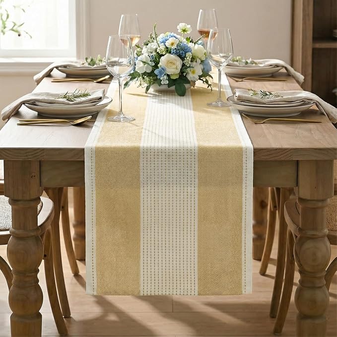 Artoid Mode Light Yellow Farmhouse Rustic Table Runner, Seasonal Macrame Fabric - Image 2