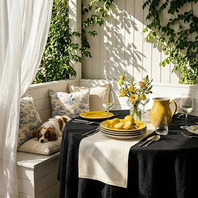 Solino Home 100% Linen Dining Table Runner Ivory Woven, Fete 14 x 36 in | Table - Image 4