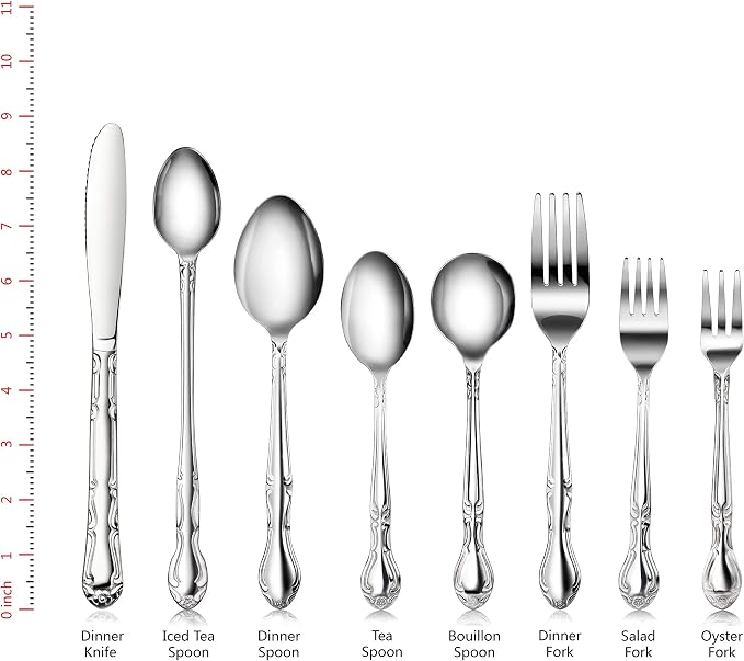 New Star Foodservice Rose Pattern 18/0 Stainless Steel Flatware Set, 60-Piece - Image 4