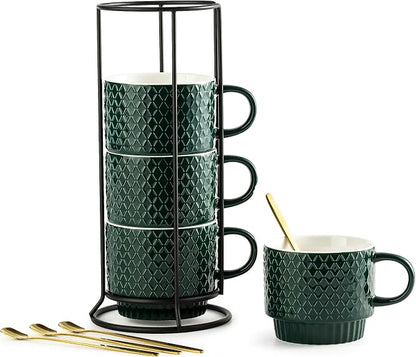 LYEOBOH Coffee Mug Set Porcelain Stackable Coffee Mugs by LYEOBOH