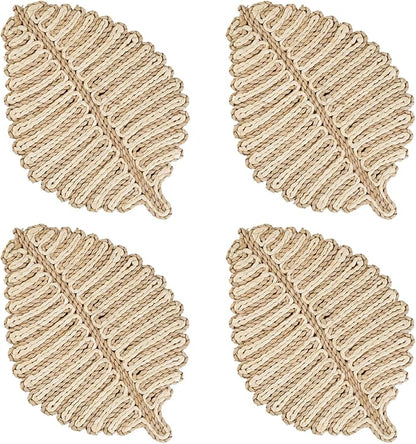 Placemats Set of 4,Natural Leaf-Shaped Charger Plates Handcrafted Fall Placemats for Dining Table Décor
