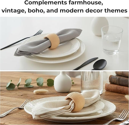 ALPHA Living HOME Rustic Napkin Rings -12 Pcs Round Wooden Napkin Holder Buckles for Easter Fall Thanksgiving Christmas Wedding Holidays Dinners Party Supplies Everyday Use (Natural)