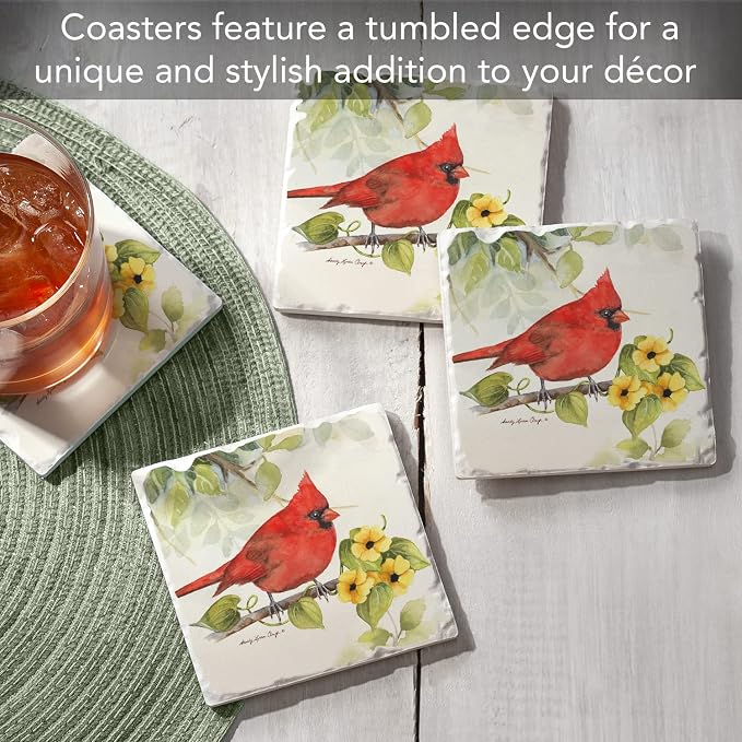 Thirstystone Cardinal Birdsong 4 Pack Tumbled Tile Stone Coasters | 4" Square - Image 2