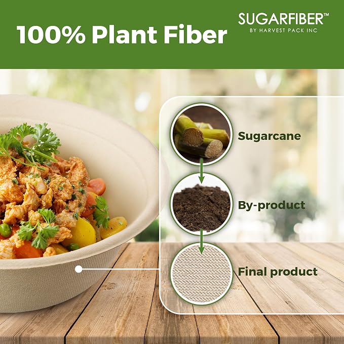 48oz Compostable Paper Bowls Disposable Round Natural Large Bowls, Biodegradable - Image 3