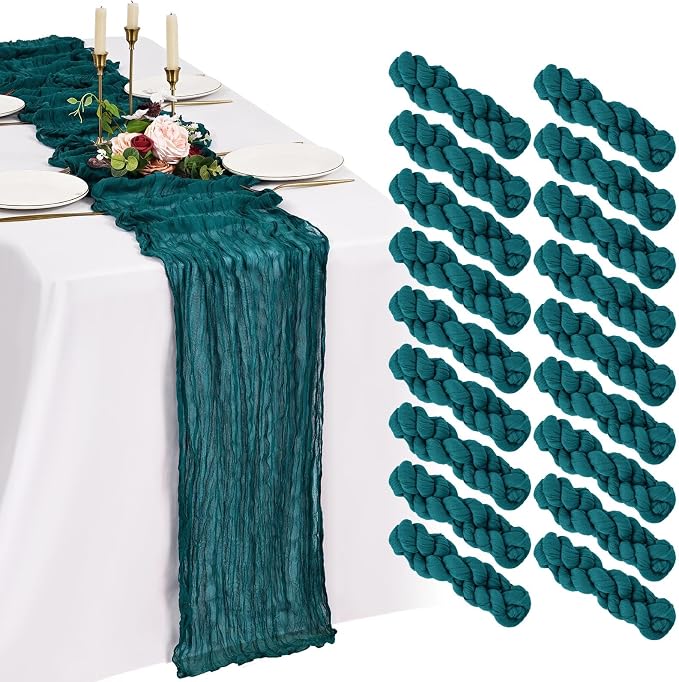 18 Pack Cheesecloth Table Runner 10FT Teal Table Runner Boho Gauze Cheese Cloth by Showgeous