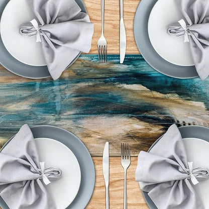 Teal Black and Brown Table Runners Rustic Farmhouse Linen Table Runners - Image 4