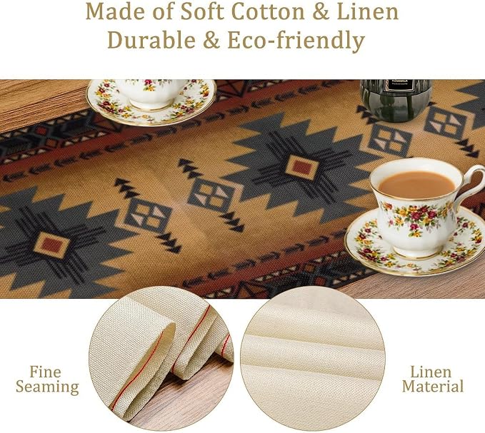 Aztec Table Runner, Southwestern Ethnic Geometric Triditional Table Runner - Image 5