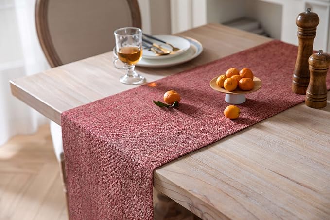 Burlap Style Farmhouse Table Runner, 14x90 Inches Red | Thick Durable Fabric - Image 4