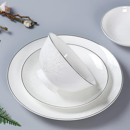 Fine Bone China Dinnerware Set,Porcelain&Ceramic Dinnerware Sets,Bone Stoneware&Ceramic Cookware Tableware Set Includes Dinner Plates|Spoons|Pasta Bowls|Soup Pot|Chopsticks (28PCS * 6-Person Set)