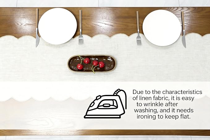 100% Natural Linen Rustic Scalloped Embroidery Table Runner 90 Inches Long - Image 4