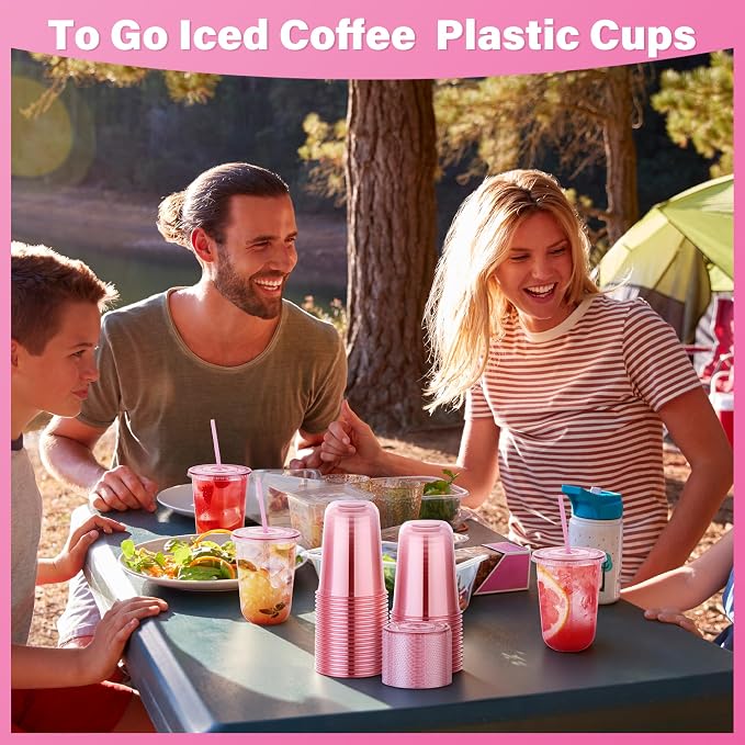 KesaPlan 50 Pack 16 oz Pink Plastic Party Cups - Image 5