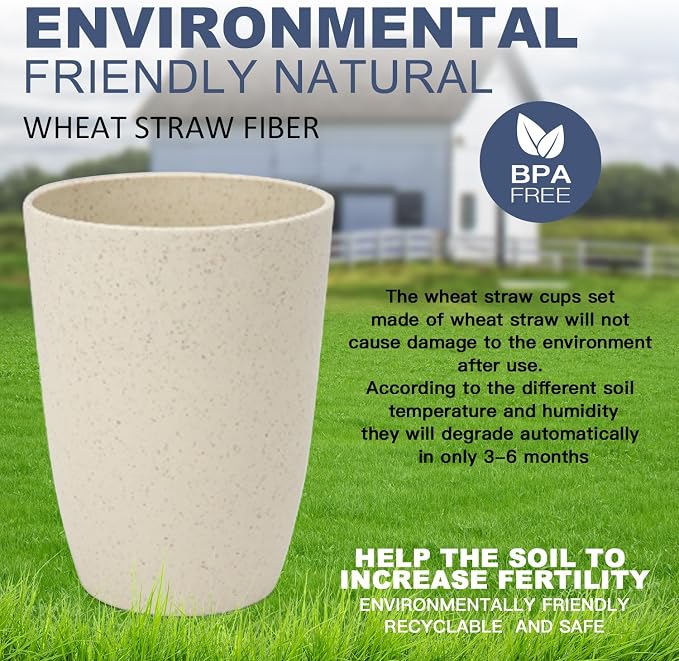 Homienly Cups for Kitchen Unbreakable Wheat Straw Cups 8 PCS Alternative to - Image 7