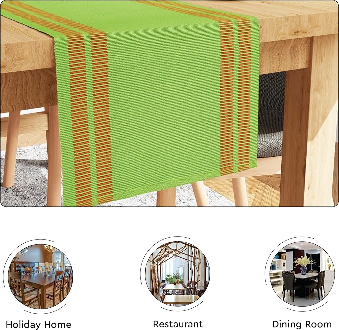 Encasa XO Table Runner, Yarn Dyed Ribbed Cotton 13"x72" | Ladder Green - Image 4