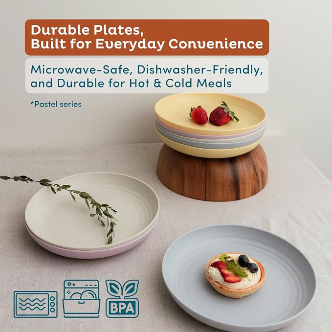 8-Pack Reusable Wheat Straw Plates Set - Image 3