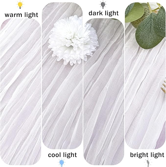 12 Pack White Cheesecloth Table Runner 22x120 Inch-Naturally Dyed Colors Sheer Gauze Cheese Cloth Wedding Table Runner,Rustic Boho Crinkle Fabric, Reception, Bridal Shower,Farmhouse Dining Decor