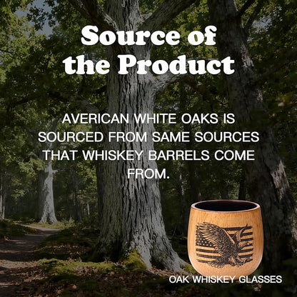 Original Oak Charred Whiskey Glass - Handcrafted Engraved Oak Whiskey Tumbler, Unbreakable Old Fashioned Glass, Unique Wooden Bourbon Drinking Glass for Men