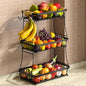 3-Tier Fruit Basket with Banana Hangers, Detachable Metal Bowl | Wooden handle by Sevenblue