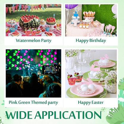 Gejoy 9 oz Rimmed Swirl Plastic Cups Disposable Wine Drinking Cups Clear Elegant Halloween Tumblers for Christmas Party Supplies(Pink, Green,50 Pcs)
