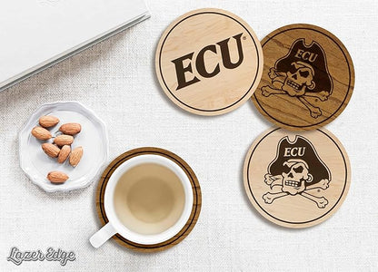 LazerEdge East Carolina Pirates Wooden Coaster Set - Maple Wood - Officially Licensed Product - 4-Pack
