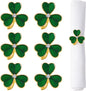 APTWOW Green St Patricks Day Shamrock Napkin Rings Set of 6 - Gold Metal Shamrock Napkin Holder, Spring Napkin Rings for St. Patrick's Day Party Wedding Table Decor