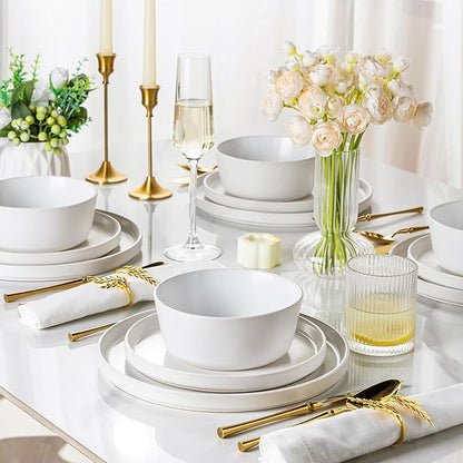 AmorArc Ceramic Dinnerware Sets for 4,Stoneware Plates and Bowls Sets,Chip and Crack Resistant | Dishwasher & Microwave Safe Ceramic Dishes,Service for 4 (12pc)-White