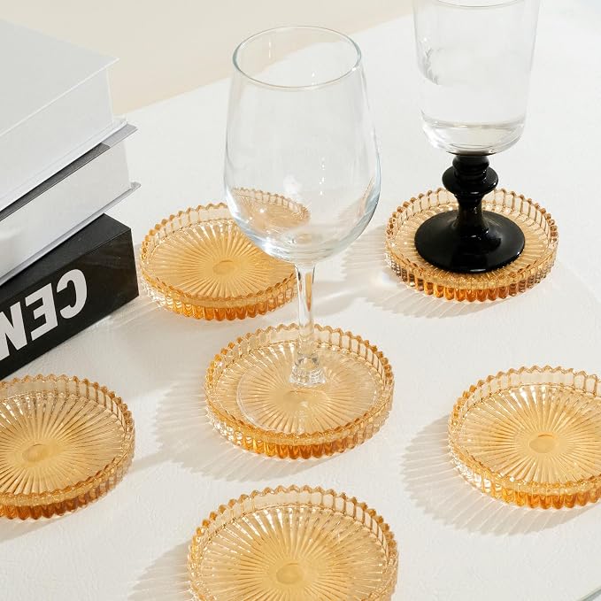 Champagne Modern Clear Coaster 6-Pack Glass Coasters - Image 9
