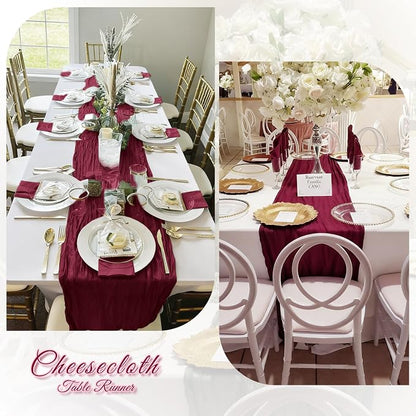 3 Pack Burgundy Cheesecloth Table Runner, 17 x 108 inch, Semi Sheer Boho Cheese - Image 6