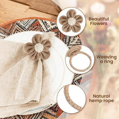 Napkin Rings Set of 6 Handmade Rustic Napkin Rings Reusable Boho Napkin Ring - Image 3