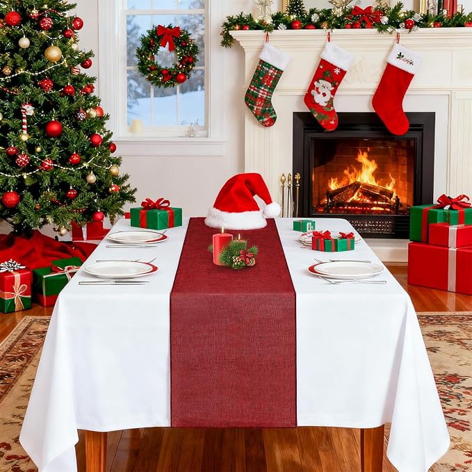 Burgundy Valentines Day Table Runner Burlap Table Cloth 2 Packs 12x84 Inch | - Image 3
