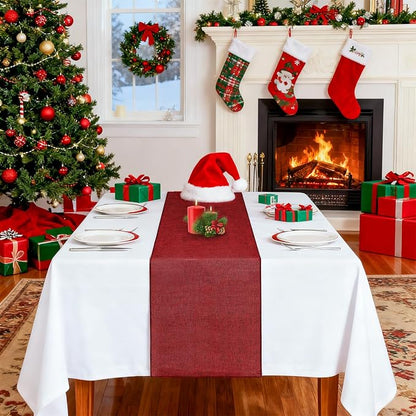 Burgundy Valentines Day Table Runner Burlap Table Cloth 2 Packs 12x84 Inch | - Image 3